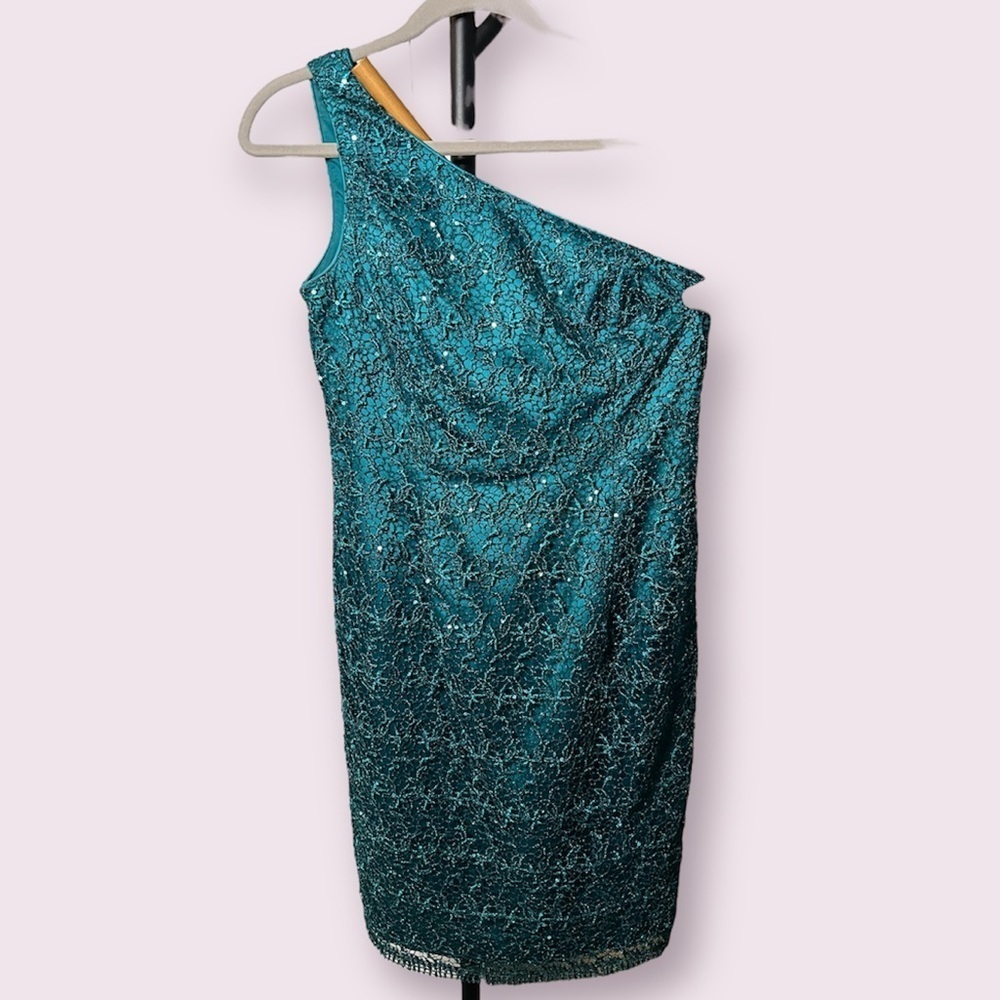 Adrianna Papell Teal One-Shoulder Dress